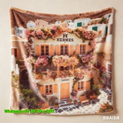 Luxury Hermès Santorini Floral Villa Print Flannel Throw Blanket IMG_5191